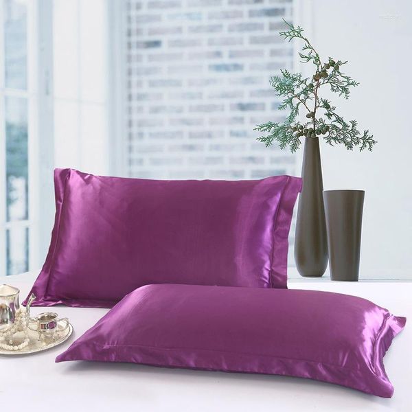 Almohada 2 PCS Emulación pura Silk Satin Fase de almohada Cubierta cómoda para cubiertas de tiros de la cama