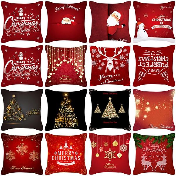 Oreiller 2023 Dessin animé Noël par taie d'oreiller en gros rouge décoration de la maison impression lin personnalisé