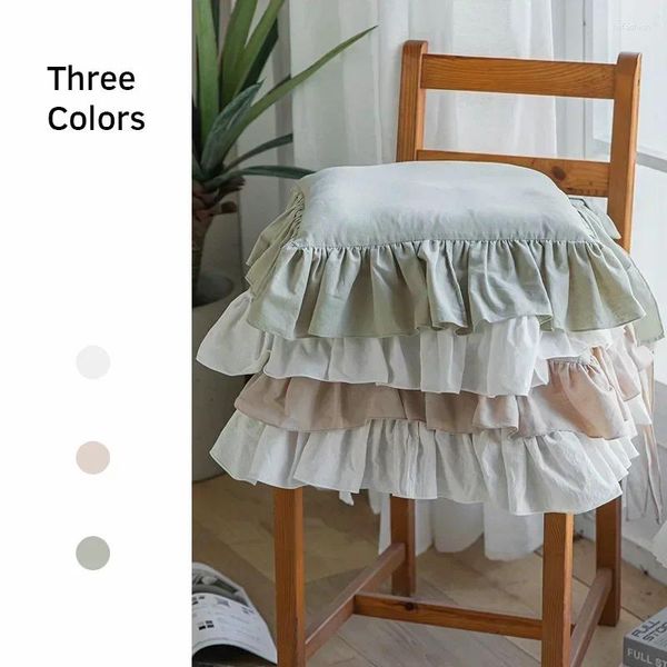 Oreiller 2pcs couvercle carré à volants couleur unie douce respirante houllon mignonne à la maison simple chaise de salle à manger boho coton coton cottage