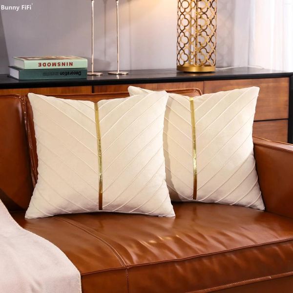 Almohada 2pcs cubiertas de tiros de terciopelo 18x18 Paquete de 2 con caja de almohada decorativa de cuero dorada Luxury moderno