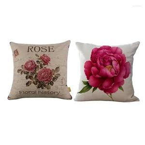 Kussen 2 stks vintage bloemen/bloemen vlas decoratieve worp case cover huisbank - big rose 3 rozen