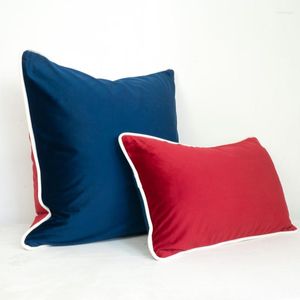 Oreiller 3 couleurs couvre en velours rouge bleu foncé avec un boîtier de tuyauterie blanche sans boulange sans farce