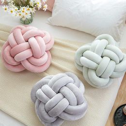 Oreiller 30x30cm Style nordique boule noeud jeter siège dos couleur unie bébé repos sommeil poupées en peluche enfant adulte chambre décor