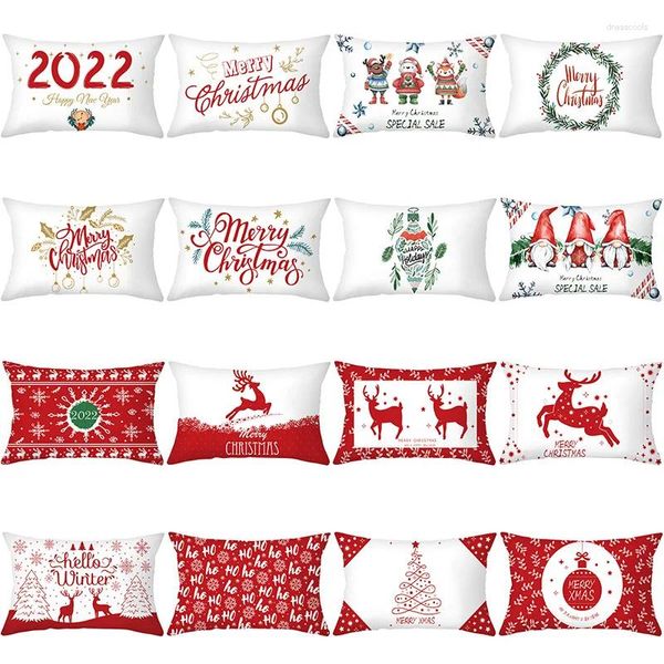 Almohada 30x50cm Funda de almohada navideña Cubierta rectangular decorativa Dibujos animados Muñeco de nieve Alfabeto Imprimir