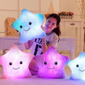 Almohada 34 cm creativo peluche juguete luz LED luminoso relleno suave pentagrama colorido estrella cojín niño niña