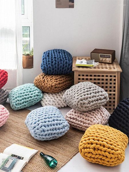 Oreiller 35 35cm Beau chunky yarn tricot en coton canap￩ jet chambre ￠ la main douce pour le salon
