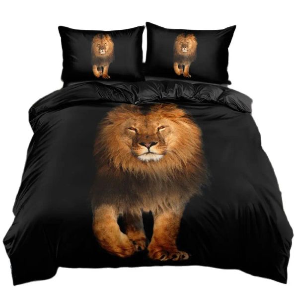 Oreiller 3d Animal Howing Cover Pillow Set Black Linen Sceau d'oreiller King Size King King lit pleine taille 140 * 200cm (sans feuille)