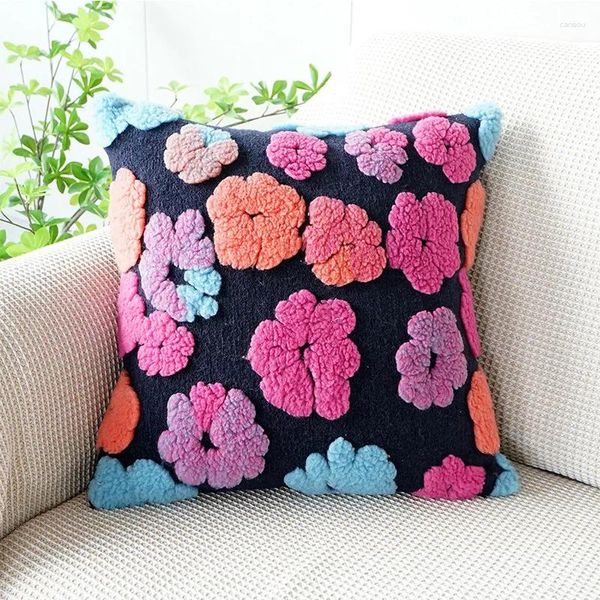 Oreiller 3D Floral pour canapé, housse colorée rose vert bleu 45x45cm, décoration de la maison, Jacquard épais et Durable pour l'hiver