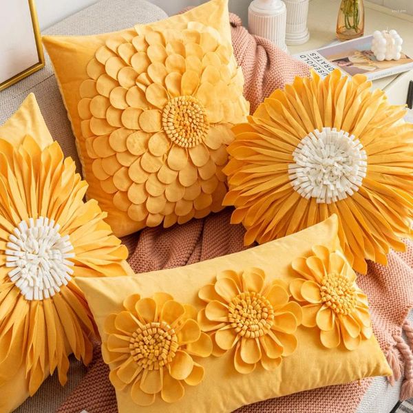 Oreiller 3D fleur jeter couverture 45 cm fait à la main tournesol salon canapé tête de lit