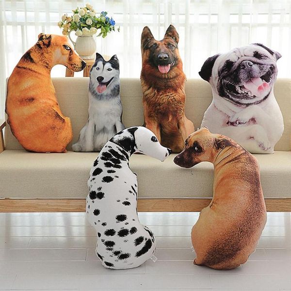 Almohada 3D Simular forma de perro Felpa Tiro Curva linda Impreso Animal realista Divertido con cubierta extraíble