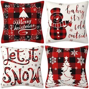 Kussen 4 pc's kerstfestival kussens rode geruite sneeuwpop deksel linnen bank covers decoratief