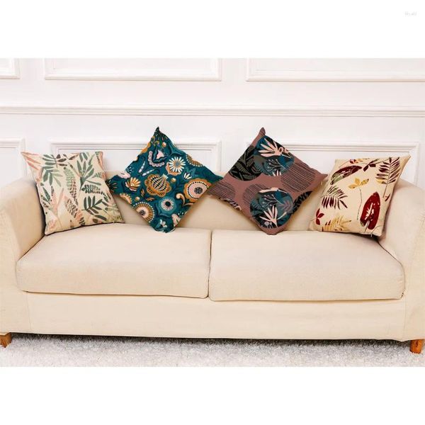 Almohada 4 PCS Cubierta de silla decorativa Funda de almohada Tela de lino de algodón Cuadrado Planta abstracta 45x45 cm Decoración para el hogar Cojines