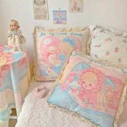 Cuscino 40 40cm Fodera in pizzo super morbido Cute Cartoon Girl Print Cover Cuscini Federe Decorazioni per la casa Federa