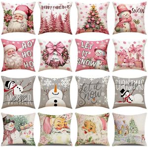 Kussen 40/45/50/60 Cm Roze Kerst Kussensloop Kerstman Gedrukt Cover Jaar Home Decor woonkamer Bankhoezen