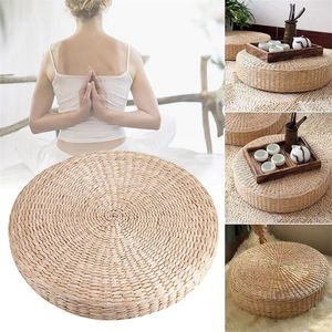 Oreiller 40CM Pouf rond Tatami Coussin de sol Paille Méditation Tapis de yoga doux Herbe tissé Futon Siège circulaire pour salon