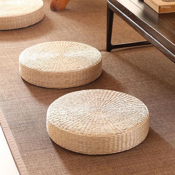 Oreiller 40x10cm Pouf rond en paille naturelle Tatami tissé à la main Style japonais avec ouate de soie Textile