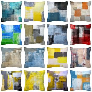 Oreiller 40x40/45x45cm, peinture à l'huile abstraite, étuis géométriques, jaune, bleu, vert, Art moderne, taie d'oreiller pour canapé
