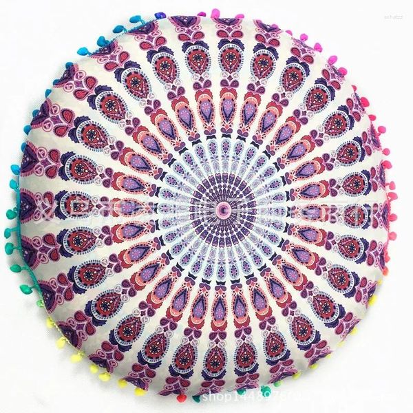 Oreiller 43CM rond bohème Mandala motif taie d'oreiller éléphant imprimé couverture Boho méditation sol oreillers cas