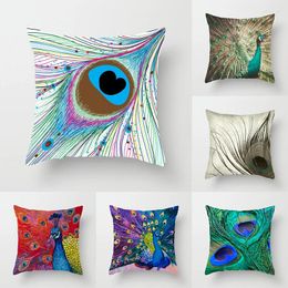 Kussen 45 45cm Creative Peacock Feather Series Pillowcase Art Life Home Decoratie Sofa kantoor stoel taille cover