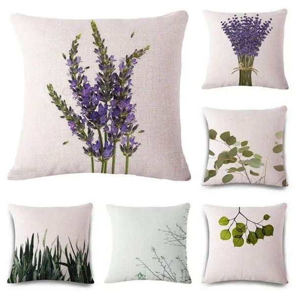 Almohada 45 cm Funda de almohada de lavanda romántica Funda de sofá Funda de lino de algodón Fundas impresas Decoración del hogar