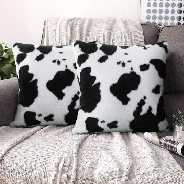 Oreiller 45 motif de vache, housse en peluche, décoration de maison, câlins floqués, bureau, canapé, voiture, taie d'oreiller décorative S 40013