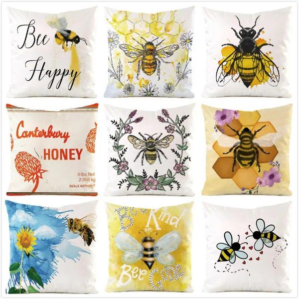 Almohada 45 cm colorido abeja inimitada cubierta de tela de seda cubierta de la cubierta del sofá del hogar caja de almohadas decorativas