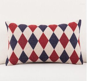 Oreiller 45x45/45x30cm Rouge Bleu Blanc Diamant Argyle Couverture Taie D'oreiller Tissu De Lin Géométrique Lombaire