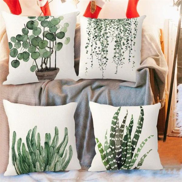 Almohada 45x45 cm Caso de plantas verdes Decoración moderna del dormitorio de sofá reutilizable VERDADERA A ARACULACIÓN A MANUDA CU CU