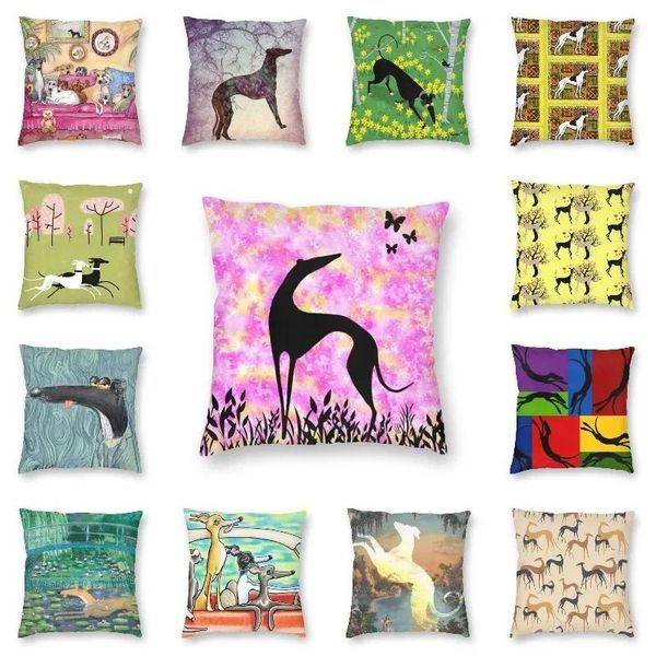 Oreiller 45x45cm Greyhound Art Silhouette Cover Sofa Home Decor Whippet Square Polyester