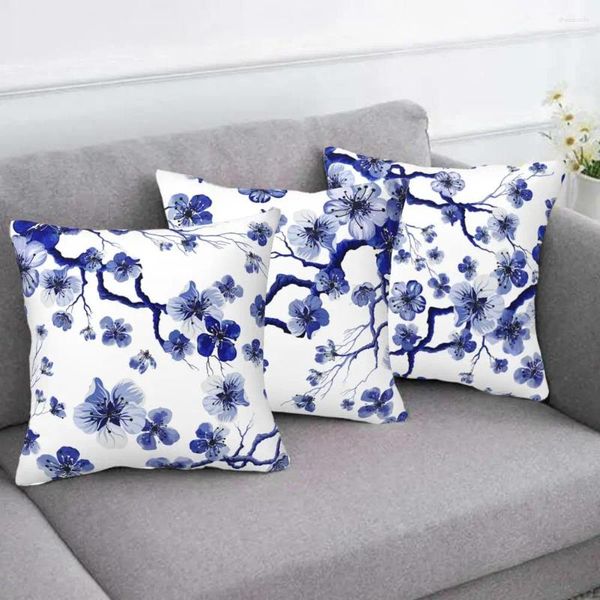 Oreiller 45x45 cm Case de fleur de prune peinte à la main Décoration de chambre à coucher moderne de style chinois réutilisable