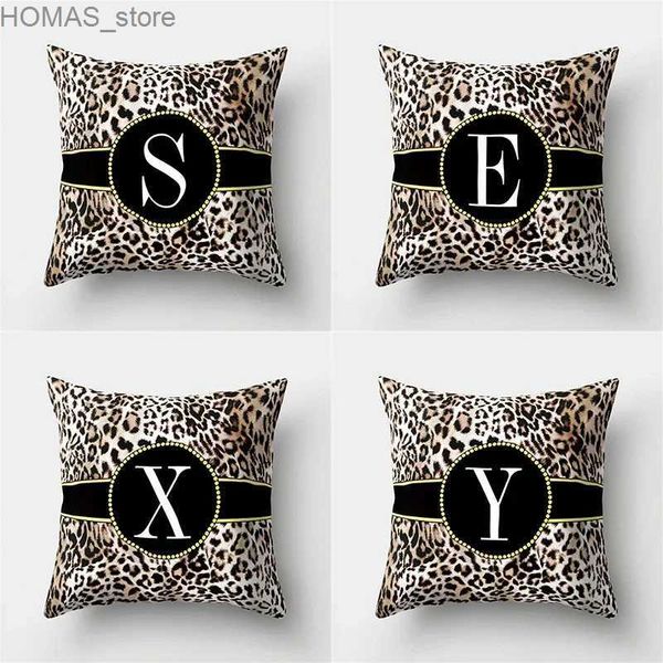 Almohada 45x45 cm Estampado de leopardo Caja de 26 letras Cómodo sofá Silla Cama Funda de cojín Fiesta sexy Decoración del hotel Decoración para el hogar Caso Y240401