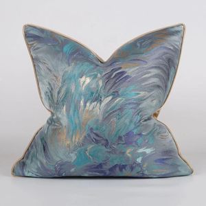 Almohada 45x45 cm moderno azul oro mármol patrón jacquard funda de almohada sofá contraportada cintura