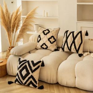 Kussen 45x45cm moderne lichte luxe kussens bedekken klassieke zwart -wit geruit fluweel kussensloop voor woningdecoratie