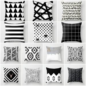 Kussen 45x45cm Noordse zwarte en witte geometrie omslag bank kussens decoratieve bank moderne eenvoudige kussensloop