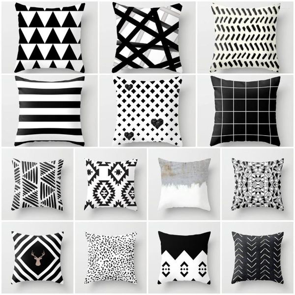 Oreiller 45X45CM nordique noir et blanc géométrie couverture canapé coussins décoratif canapé moderne Simple taie d'oreiller