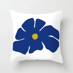 Oreiller 45x45cm nordique bleu blanc art abstrait dessins au trait couverture géométrique taie d'oreiller bureau canapé taie d'oreiller décorative