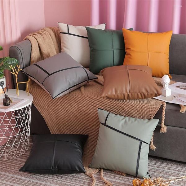 Oreiller 45X45CM PU taie d'oreiller en cuir moderne Faux ferme couverture canapé canapé salon décoratif oreillers Case 2022