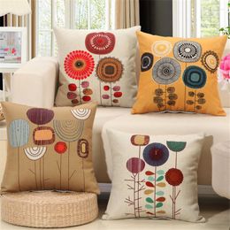 Oreiller 45x45cm rétro fleur de tournesol couverture coton lin maison salon décor canapé chaise siège