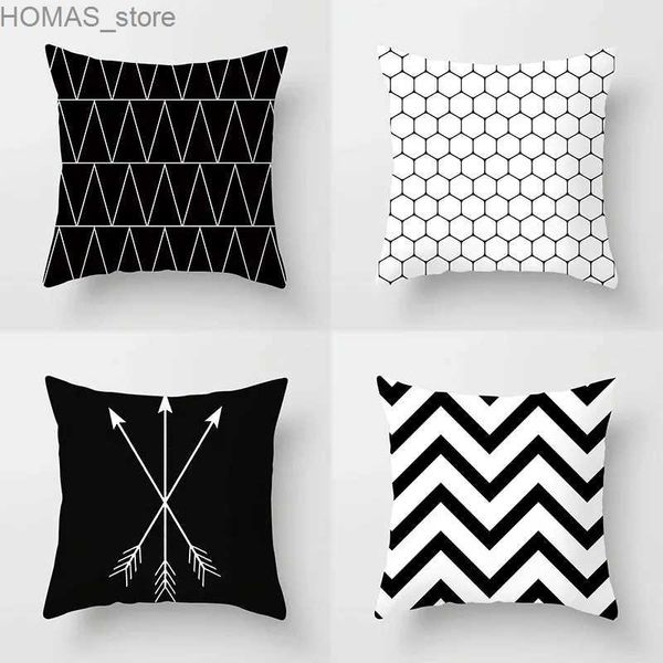 Oreiller 45x45cm mode simple mode noir et blanc géométrique Stripe imprimé Polyester canapé de siège coussin de siège moderne décor de la maison y240401