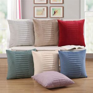 Oreiller 45x45cm couleur unie solide canapé à rayures en peluche douce couverture de chaise de bureau à la maison