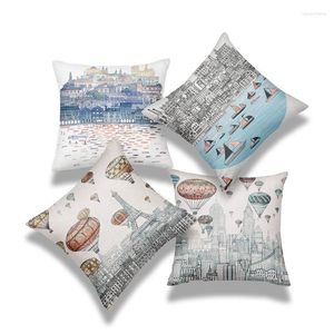 Oreiller 4 pièces British Art Illustration imprimé ensemble décoratif de 4 taies d'oreiller en lin décor à la maison canapé jeter couvre