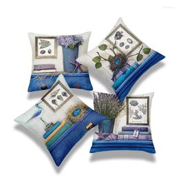 Kussen 4 stcs Mediterrane, kunst schilderen gedrukte kussensloop set van 4 oceaan decoratieve woningdecorige sofa throw -covers