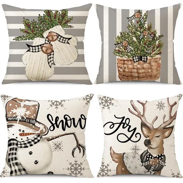 Almohada 4 unids / set Navidad Santa Claus Reno Cubiertas 18 x 18 pulgadas Navidad Invierno Vacaciones Rayas grises para silla cama