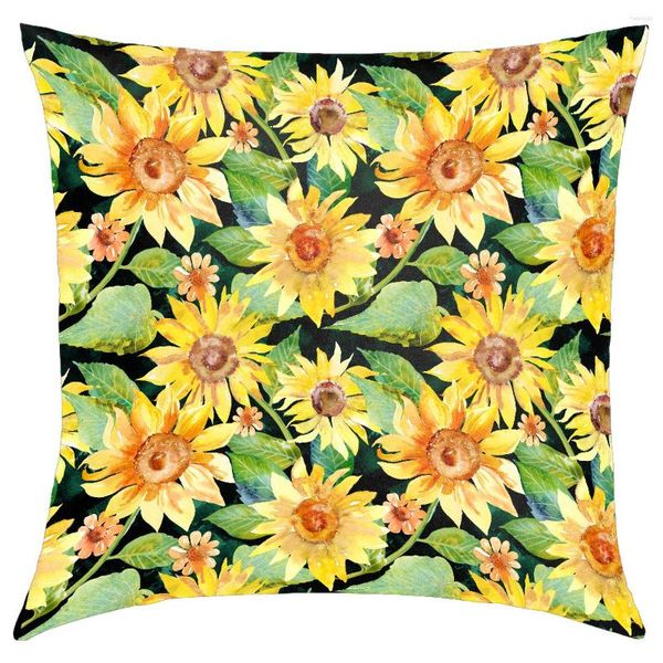 Almohada 4pcs Girasol Funda de almohada negra Funda de poliéster 45,42 x 45,72 cm para sofá de impresión por sublimación S