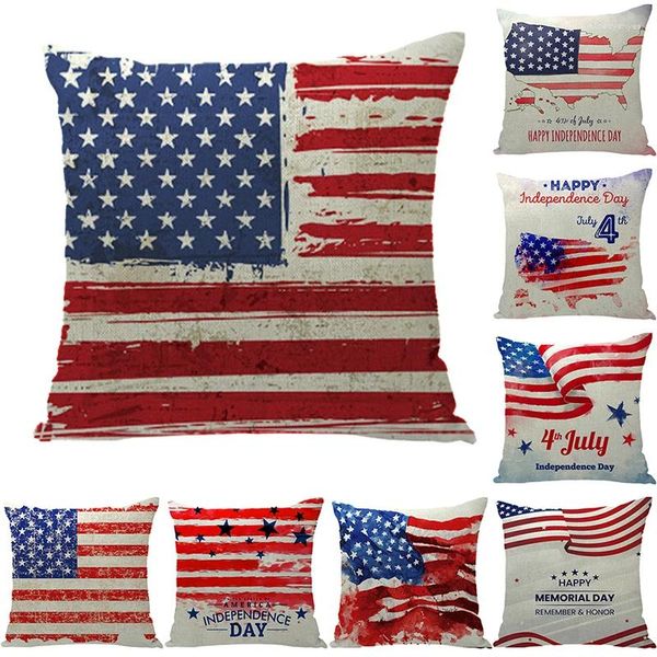 Oreiller 4 juillet Couverture du jour de l'indépendance des États-Unis pour canapé de bureau oreillers de drapeau américain Home Decor Throw Case 45x45cm