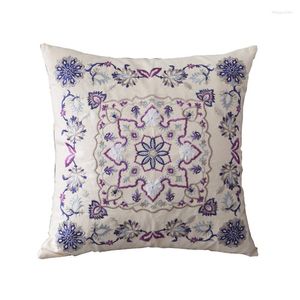 Oreiller 50x50cm rétro coton toile violet Floral broderie couverture carré jeter taie d'oreiller fleur décor à la maison