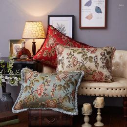Almohada 50x70/60x70/60x80cm flor jacquard cubierta flecos cintura funda de almohada sofá lumbar para respaldo decoración del hogar