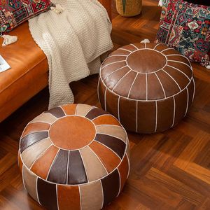 Kussen 53 cm ronde Marokkaanse pu lederen pouf cover vintage ambachtelijke Ottomaanse voetenbank home decor kunstmatige niet -gestuitte