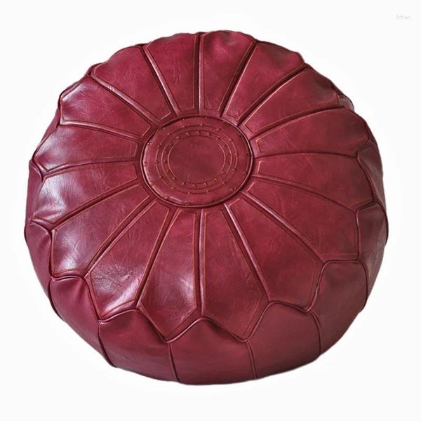 Kissen 58 x 36 cm, marokkanischer Pouf aus Pu-Leder, Sticken, Basteln, Hassock, Ottomane, Fußhocker, rund, groß, künstlich, nicht gepolstert