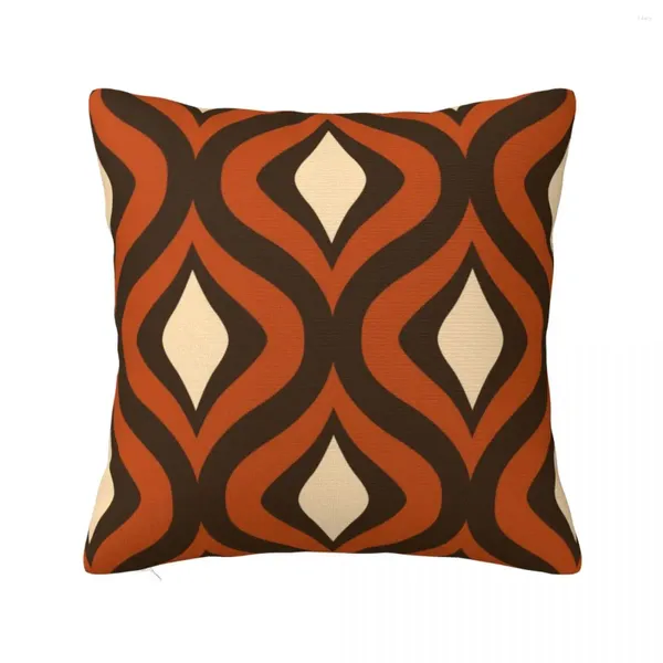 Oreiller 70s motif fleur œil de serpent dans les couvertures de luxe orange et brun foncé coutume